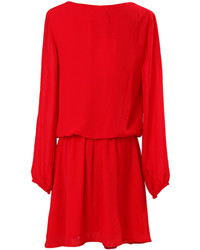 Choies Red Chiffon Dress With Drawstring Waist