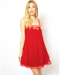 Traffic People Ribbons And Bow Dress In Silk Red