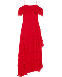 Alice + Olivia Alice Olivia Elioisa Ruffled Off The Shoulder Silk Chiffon Gown Red