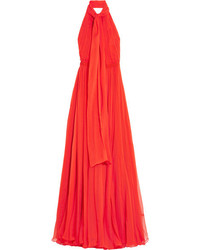 Alexander McQueen Crinkled Silk Chiffon Halterneck Gown Red