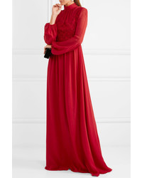 Giambattista Valli Lace And Silk Chiffon Gown Red