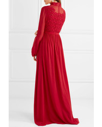 Giambattista Valli Lace And Silk Chiffon Gown Red