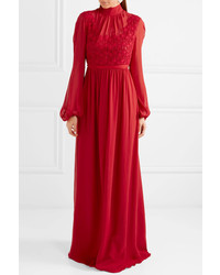 Giambattista Valli Lace And Silk Chiffon Gown Red