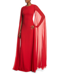 Michael Kors Michl Kors Collection Silk Crepe Chiffon Cape Gown Crimson