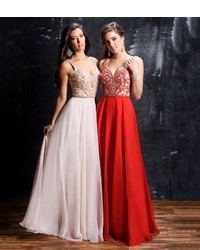 Red Embellished Sweetheart Neckline Chiffon Gown