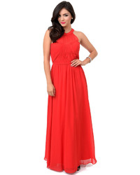 Unique Vintage Red Grecian Chiffon Evening Gown