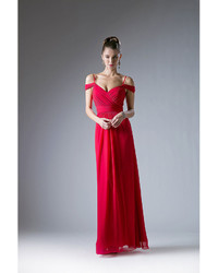 Unique Vintage Red Off The Shoulder V Neck Chiffon Gown