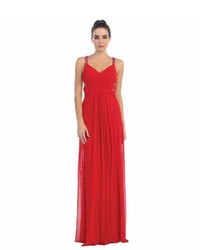 Unique Vintage Red Sexy V Neck Chiffon Long Gown