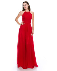 Unique Vintage Red Sheer Illusion Chiffon Gown
