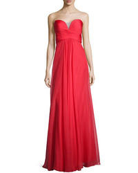 La Femme Ruched Strapless Chiffon Gown Red