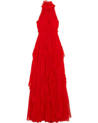 Emilio Pucci Ruffled Tiered Silk Chiffon Gown