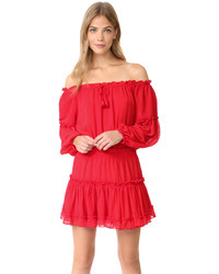 Red Chiffon Off Shoulder Dress