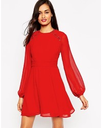 Asos Collection Skater Dress With Metalwork And Lace Detail