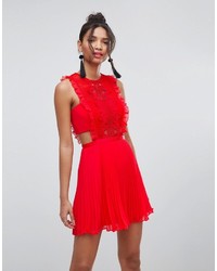 Asos Lace Pinafore Pleated Mini Dress