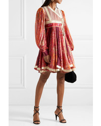 Etro Paneled Cotton And Jacquard And Printed Chiffon Wrap Dress
