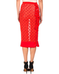 Givenchy Silk Chiffon Grommet Trim Midi Skirt