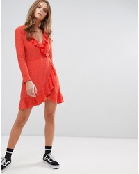 Nobodys Child Long Sleeve Wrap Front Dress With Ruffle In Spot