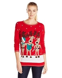Allison Brittney Long Sleeve Reindeer Party Ugly Christmas Sweater