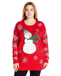 Allison Brittney Plus Size Jolly 3d Fuzzy Snowman Ugly Christmas Sweater