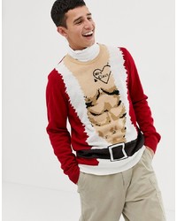 Burton Menswear Christmas Jumper With Santa Abs In Red