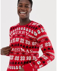 Pull&Bear Christmas Pattern Jumper In Red