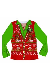 Faux Real Ugly Christmas Sweater Vest Long Sleeve T Shirt