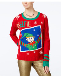 Hooked Up By Iot Juniors Elfie Selfie Holiday Sweater