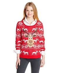 Isabellas Closet Sequin Rudolph On Fair Isle Ugly Christmas Sweater