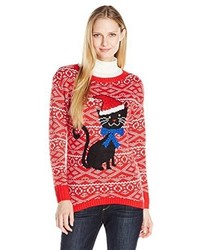 Isabellas Closet Whimsical Cat With Santa Hat And Sequins Ugly Christmas Sweater