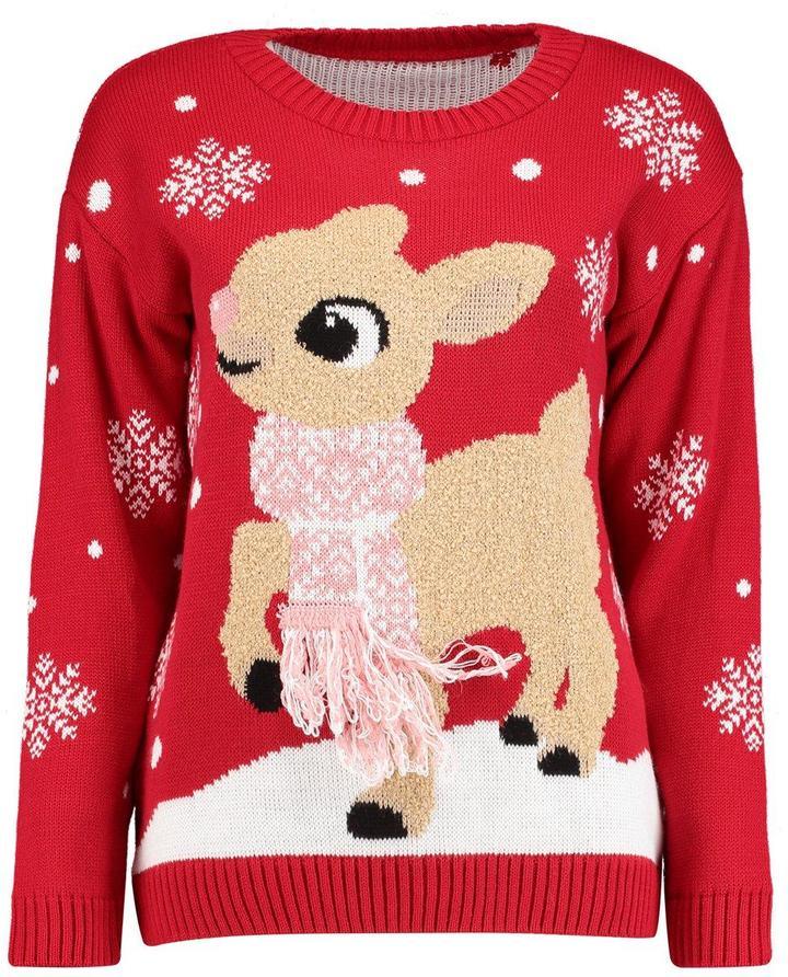 Boohoo Kayla Rudolph Pom Pom Christmas Jumper, $32 | BooHoo | Lookastic