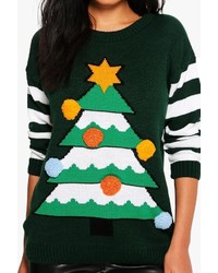 Boohoo Keira 3d Christmas Tree Stripe Sleeve Jumper