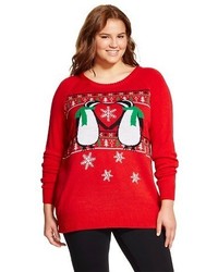 Awake Kissing Penguins Plus Size Ugly Christmas Sweater Red