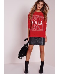 Missguided Happy Holla Days Sweater Red