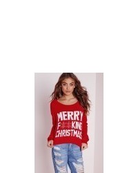 Missguided Merry Christmas Cropped Jumper Red