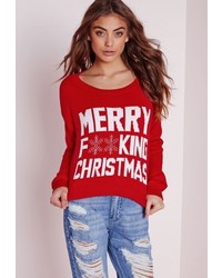 Missguided Merry Christmas Cropped Jumper Red