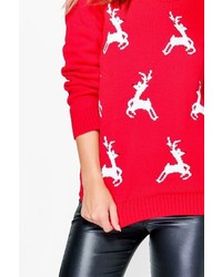 Boohoo Petite Gemma Reindeer Christmas Jumper