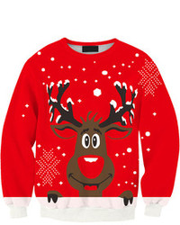 Red Christmas Cute Moose Print Sweater