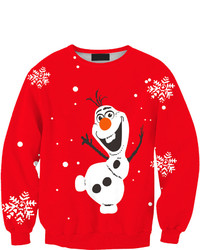 Red Christmas Frozen Cartoon Print Sweatshirt