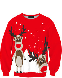 Red Christmas Moose Print Sweater
