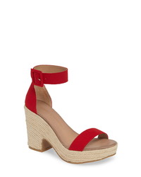 Red Chunky Canvas Heeled Sandals