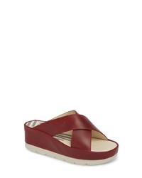 Red Chunky Leather Flat Sandals