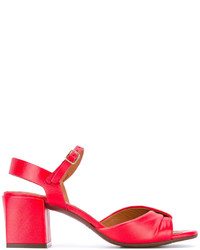 Red Chunky Leather Heeled Sandals