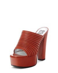 Red Chunky Leather Mules