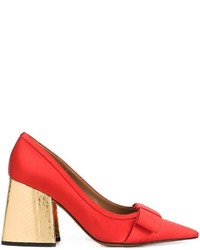 Red Chunky Satin Pumps