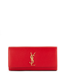 Saint Laurent Monogram Calfskin Clutch Bag Red