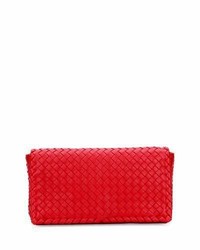 Bottega Veneta Small Intrecciato Flap Convertible Clutch Bag Red