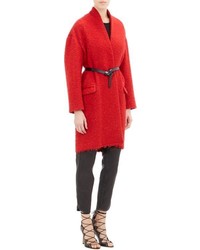 Isabel Marant Boucle Belted Teddy Coat Red