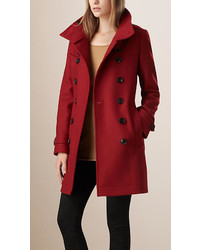 Burberry Brit Funnel Neck Wool Cashmere Twill Trench Coat