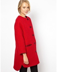 Asos Collarless Button Front Coat Red
