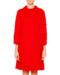 Dolce & Gabbana Cordonetto Lace Topper Coat Bright Red